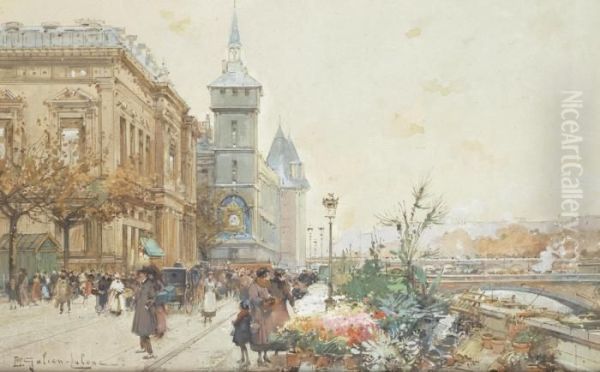 Le Marcha Aux Fleurs Oil Painting by Eugene Galien-Laloue