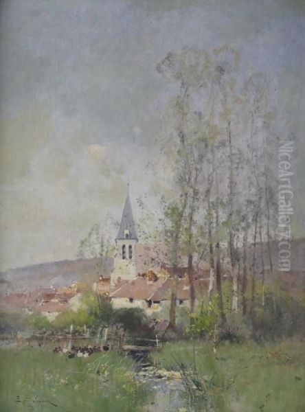 Dorfliche Landschaft (village De Campagne) Oil Painting by Eugene Galien-Laloue