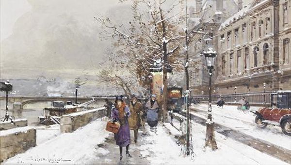 Quai D'orsay, Paris Oil Painting by Eugene Galien-Laloue