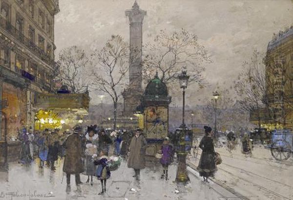 La Bastille, Paris Oil Painting by Eugene Galien-Laloue