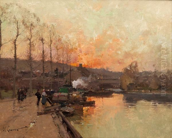 Sur Les Quais De La Seine Oil Painting by Eugene Galien-Laloue