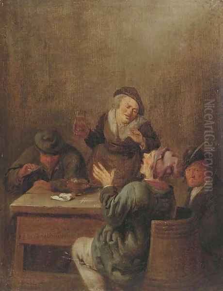 Peasants smoking and drinking by a table Oil Painting by Jan Miense Molenaer