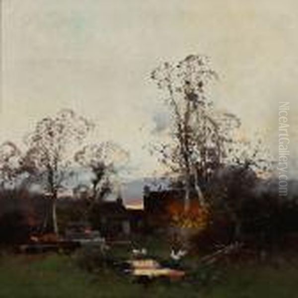 Evening Landscape Oil Painting by Eugene Galien-Laloue