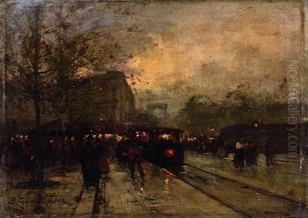 Vue
De La Porte Maillot Oil Painting by Eugene Galien-Laloue