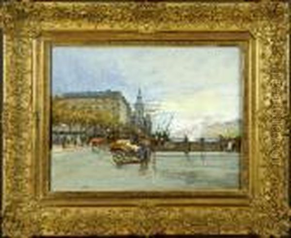 Place Du Chatelet A Paris Oil Painting by Eugene Galien-Laloue