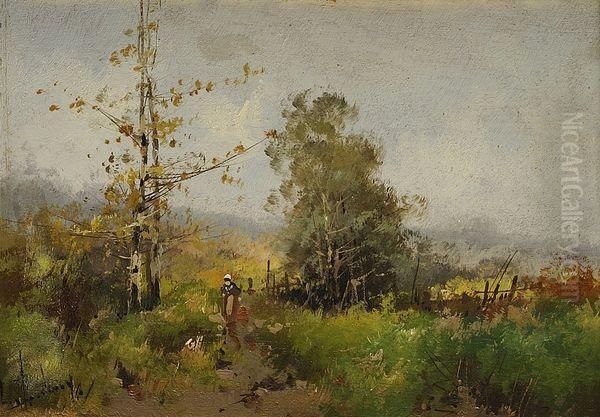 Paysanne En Foret Oil Painting by Eugene Galien-Laloue