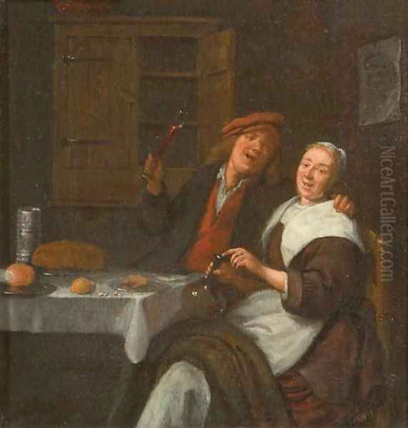 A couple drinking in an interior Oil Painting by Jan Miense Molenaer