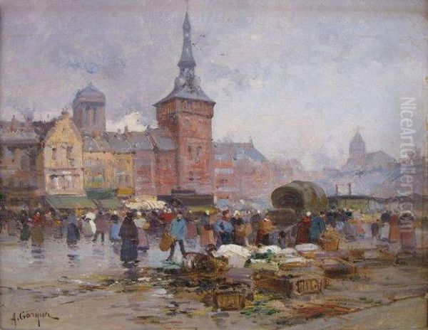 Place Du Marche D'un Village Du Nord De La France Oil Painting by Eugene Galien-Laloue