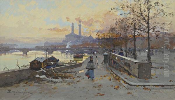 Au Quai Oil Painting by Eugene Galien-Laloue