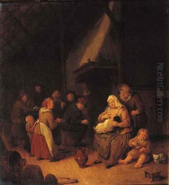 A peasant family in a barn Oil Painting by Jan Miense Molenaer