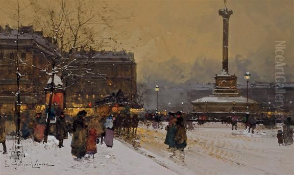 Place De Bastille Oil Painting by Eugene Galien-Laloue