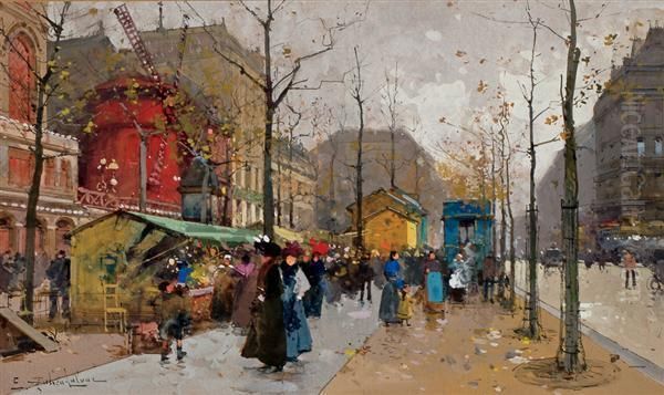 Le Moulin Rouge Oil Painting by Eugene Galien-Laloue