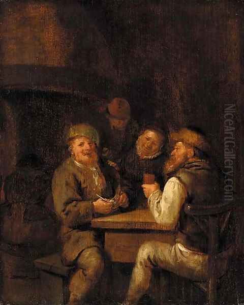 An interior with peasants drinking and smoking Oil Painting by Jan Miense Molenaer