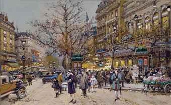 Sur Le Boulevard Bonne Nouvelle A Paris Oil Painting by Eugene Galien-Laloue