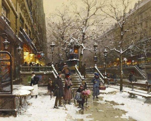 Le Boulevard Saint Martin Oil Painting by Eugene Galien-Laloue