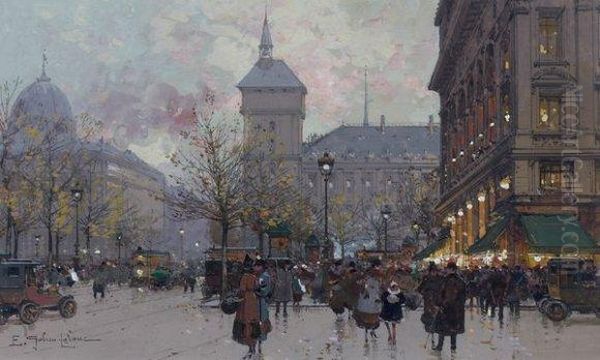 Animation Autour Du Chatelet Oil Painting by Eugene Galien-Laloue