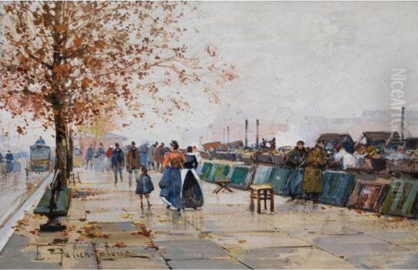 Les Quais A Paris Oil Painting by Eugene Galien-Laloue