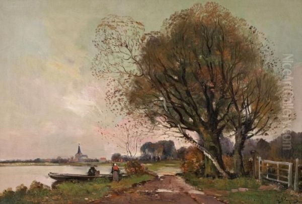 Normannischeflusslandschaft Oil Painting by Eugene Galien-Laloue