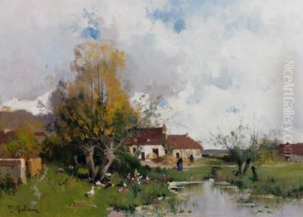 Paysage Au Bord De L'etang Oil Painting by Eugene Galien-Laloue