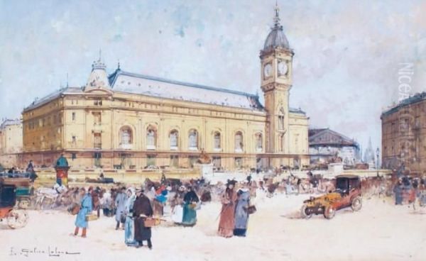 Paris, La Gare De Lyon Oil Painting by Eugene Galien-Laloue