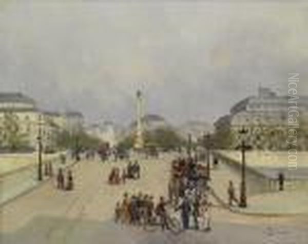 Parisian Street Scene Oil Painting by Eugene Galien-Laloue