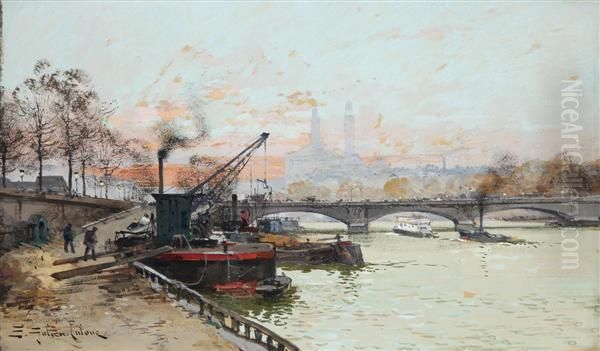 Les Quais De La Seine Oil Painting by Eugene Galien-Laloue