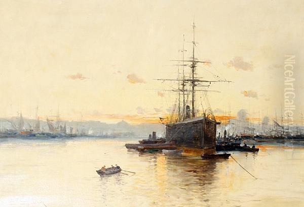 Ship In Port Oil Painting by Eugene Galien-Laloue