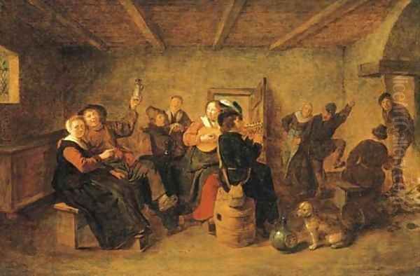 Peasants drinking and making music in a tavern Oil Painting by Jan Miense Molenaer