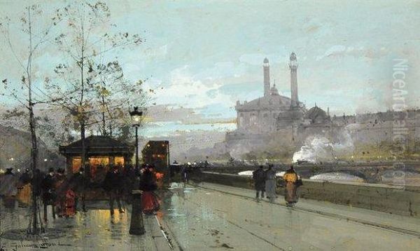 Animation Pres De La Tour Trocadero Oil Painting by Eugene Galien-Laloue