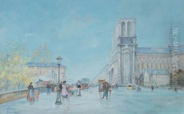 Marche Aux Fleurs Devant Notre-dame De Paris Oil Painting by Eugene Galien-Laloue