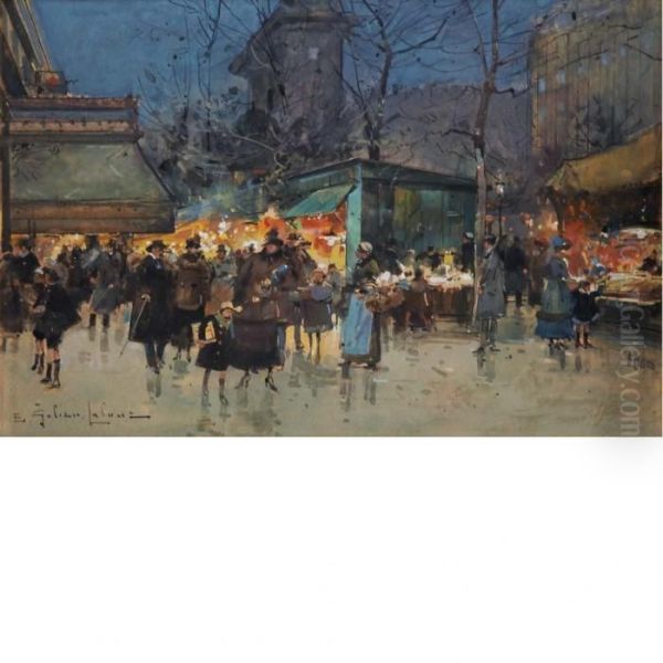 Porte Saint-denis At Night Oil Painting by Eugene Galien-Laloue