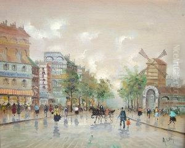 Paris Boulevard Scene Oil Painting by Eugene Galien-Laloue