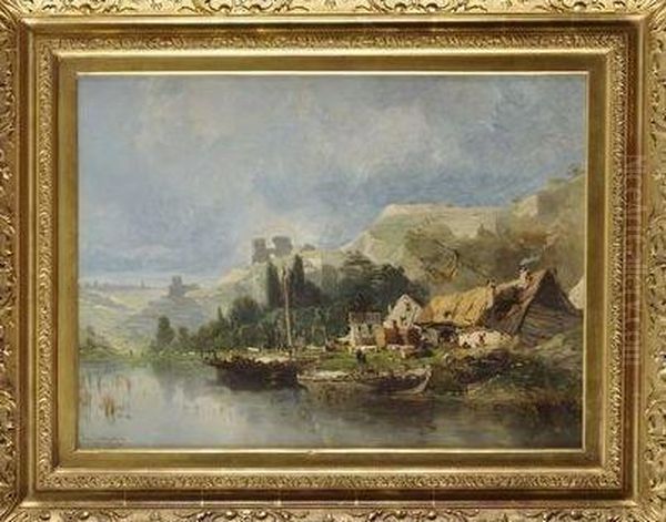 Village En Bord De Riviere Oil Painting by Eugene Galien-Laloue