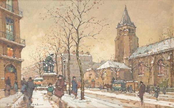 The Flower Market At La Madeleine Oil Painting by Eugene Galien-Laloue