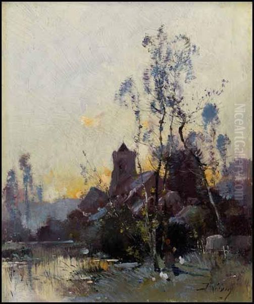 Village At Sunset Oil Painting by Eugene Galien-Laloue