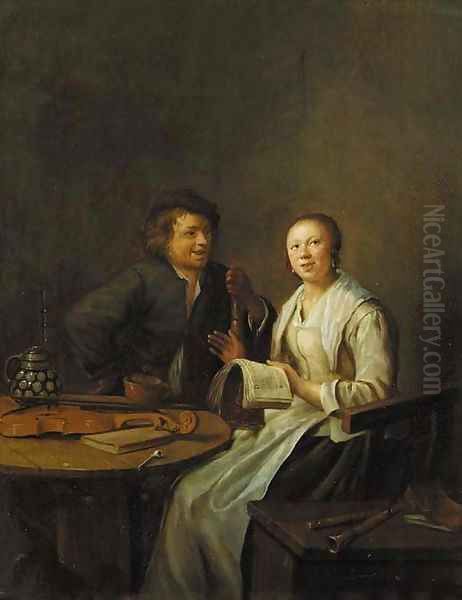 A couple making music in an interior Oil Painting by Jan Miense Molenaer