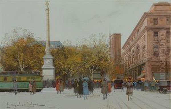 La Place Du Chatelet Oil Painting by Eugene Galien-Laloue