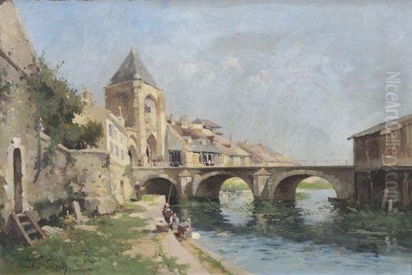 Sur Le Quai De La Riviere Oil Painting by Eugene Galien-Laloue