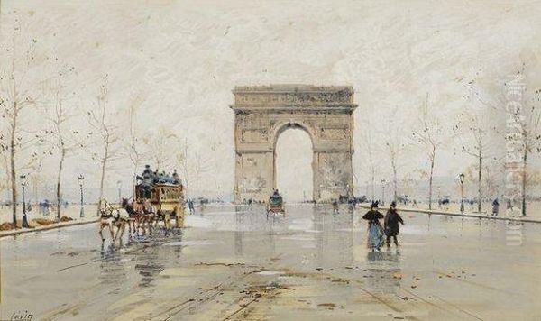 Vue De L'arc De Triomphe Oil Painting by Eugene Galien-Laloue