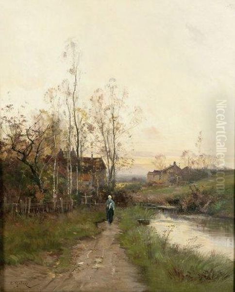 Chemin Au Bord D'un Etang Oil Painting by Eugene Galien-Laloue