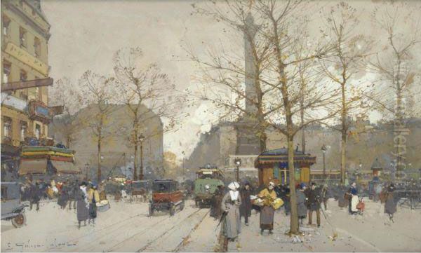 Place De La Bastille Oil Painting by Eugene Galien-Laloue