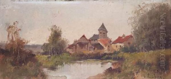 Paysage Au Clocher Oil Painting by Eugene Galien-Laloue