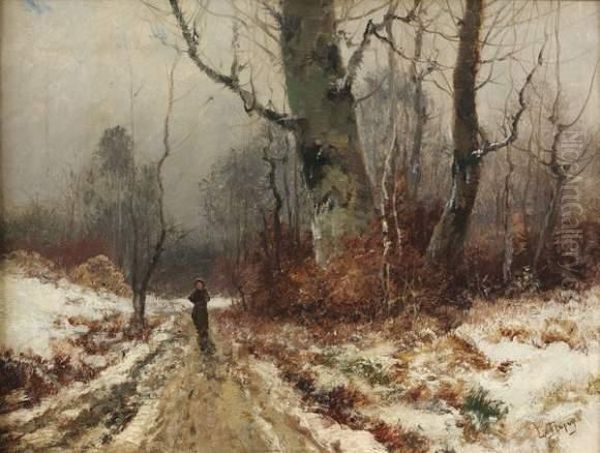 Promenade En Sous-bois, L'hiver Oil Painting by Eugene Galien-Laloue