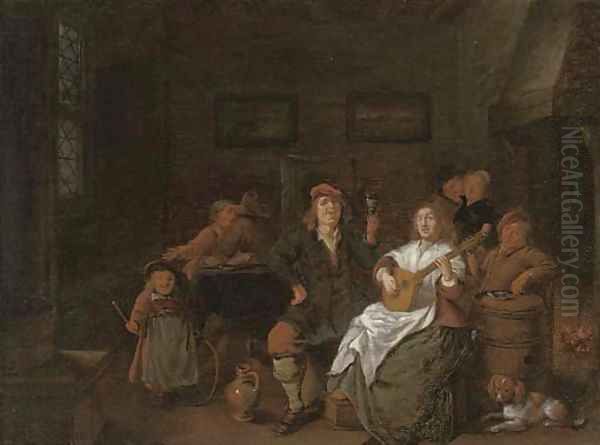 Boors merry making in an inn Oil Painting by Jan Miense Molenaer