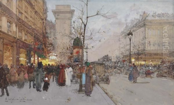 La Porte Saint-denis, Paris Oil Painting by Eugene Galien-Laloue