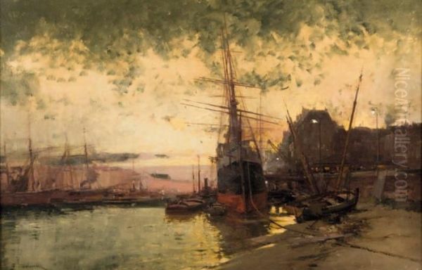 Paquebot Oil Painting by Eugene Galien-Laloue