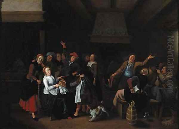 Boors playing la main chaude in a tavern Oil Painting by Jan Miense Molenaer