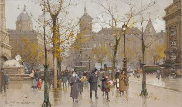 Place De Chatelet Oil Painting by Eugene Galien-Laloue