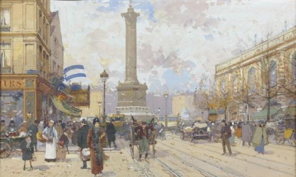 Animation Autour De La Bastille Oil Painting by Eugene Galien-Laloue