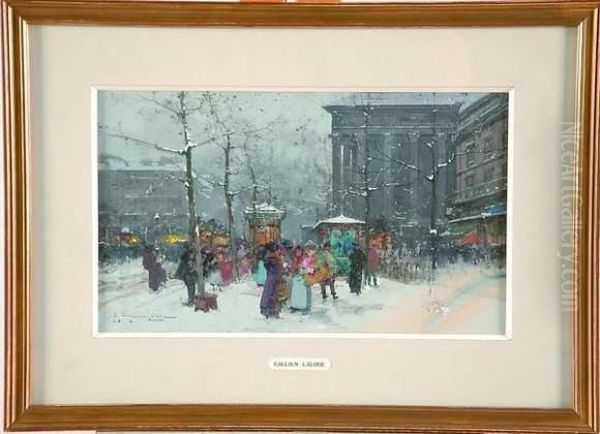 la Place De La Madeleine Enneigee Oil Painting by Eugene Galien-Laloue